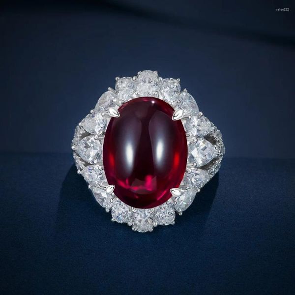 Кольца-кластеры, серебро 925 пробы в форме яйца, простой 12, 16, красный корунд, 15, полный комплект с голубем, бриллиантовое красочное кольцо с сокровищами