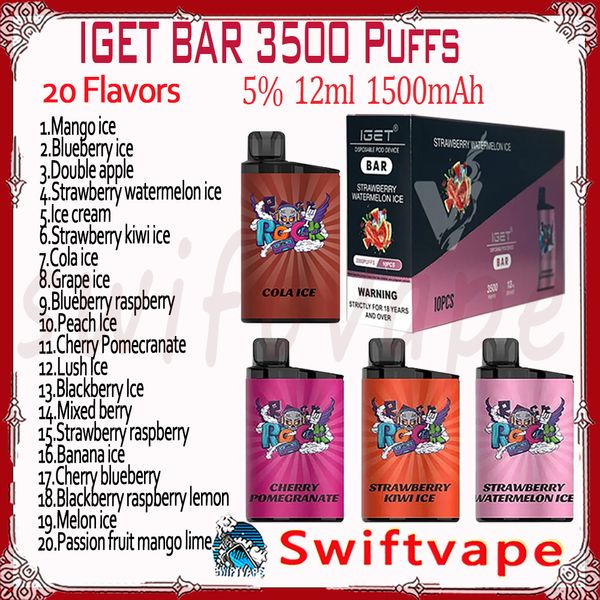 En Kaliteli Iget Bar 3500 Puf E Sigara Tek Kullanımlık Vapes Pod Cihaz 1500mAh Pil 5% 12ml Kartuş Başlangıç ​​Kiti Küçük gemiler yerel olarak Avustralya'da