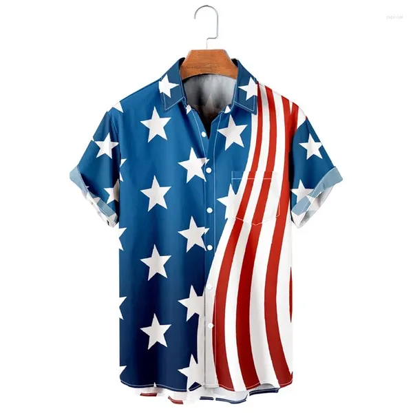 Мужские повседневные рубашки 2023, американский флаг с принтом Дня независимости, кардиган с короткими рукавами и пуговицами, быстросохнущее пальто