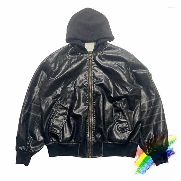 Men's Jackets Tie-dyed Hooded Leather Jacket For Men Women 1:1 High Quality Zipper Cardigan Casual Washed Heavy Fabric Unisex Coat