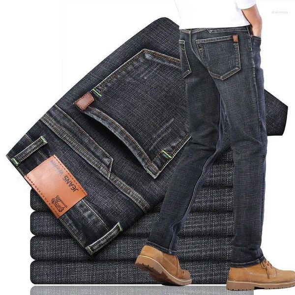 Jeans masculinos plus size moda de alta qualidade atacado reto negócio casual estiramento magro homens