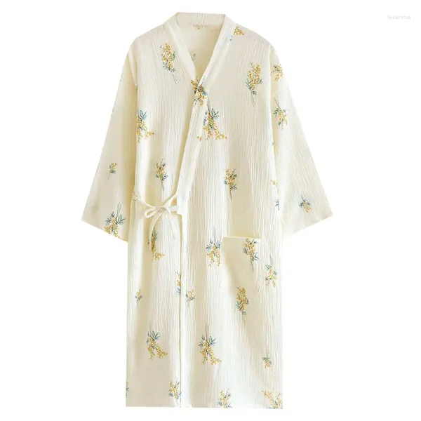 Roupas étnicas Camisola Mulheres Verão Algodão Gaze Kimono Primavera e Outono Fino Japonês Casa Vestido Roupão Pijama Suor Fumegante