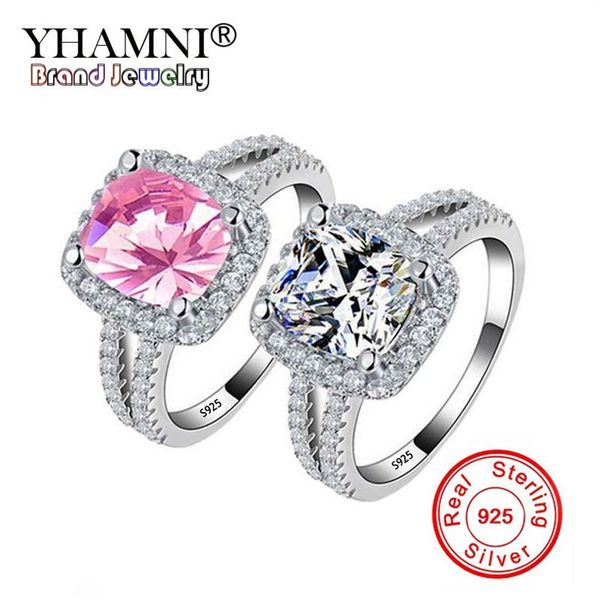 Orijinal% 100 Katı 925 Sterling Gümüş Alyans 8mm Beyaz Pembe CZ Pırlanta Nişan Yüzüğü Takı Tüm H2723