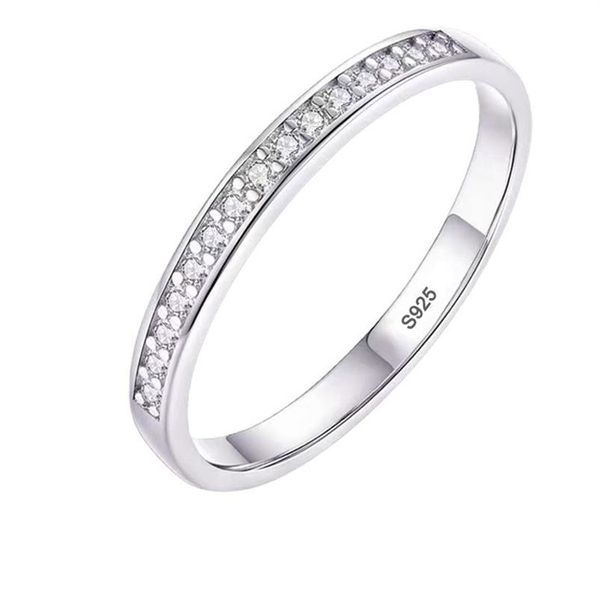 Anello di fidanzamento da donna Piccolo zircone con diamante Half Eternity Fede nuziale Solido argento sterling 925 Promessa Anelli di anniversario R012238g