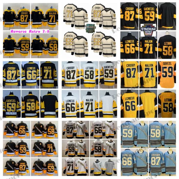 2023 Winter Classic 87 Sidney Crosby maglie da hockey 71 Evgeni Malkin 59 Jake Guentzel 58 Kris Letang 66 Lemieux 21/22 Punto nero alternativo