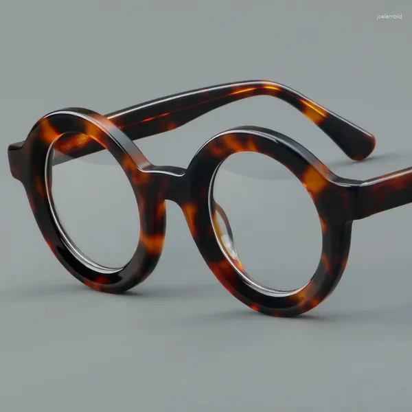 Солнцезащитные очки 44 мм, круглые очки для близорукости, мужские и женские винтажные ацетатные очки в оправе, мужские черные антисиние светящиеся оптические очки по рецепту