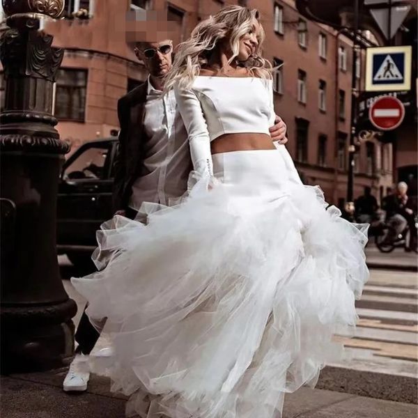 2024 свадебное платье из двух частей для женщин с вырезом лодочкой и пуговицами сзади трапециевидной формы из атласа и органзы свадебное платье из пенопласта Morden Vestido de Novia