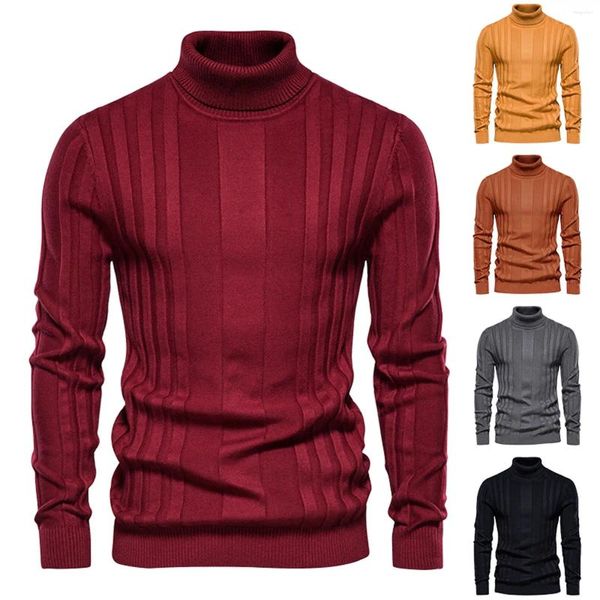 Maglioni da uomo Autunno Inverno Maglione da uomo a costine Solido Slim Fit Pullover lavorato a maglia Dolcevita nero Uomo Casual Top