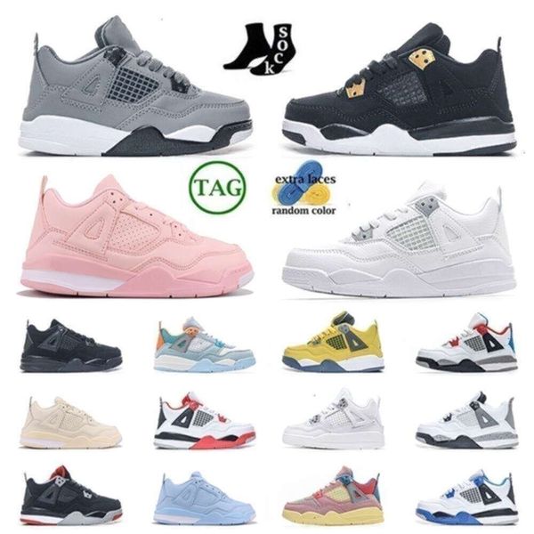 Vendita all'ingrosso 2023 Top Kid Shoes 4s Scarpe da allenamento prescolare per ragazza Ragazzo Scarpe sportive Album Vela Motorsport Cemento bianco Gatto nero Scarpe per bambini all'aperto