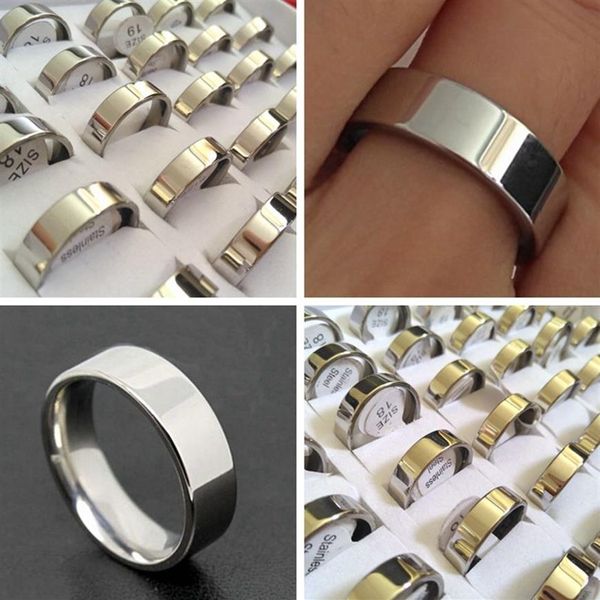 50pcs Wide 6mm Silver Band Ring Comfort-fit Quality 316L Stainless Steel Wedding Engagement Ring Men Women Elegant Classic Finger 2856