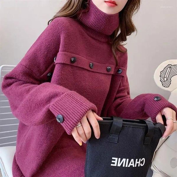 Frauen Pullover Casual Rollkragen Strickte Weibliche Kleidung Herbst Winter Koreanische Schraube Gewinde Mode Patchwork Taste Lose Jumper