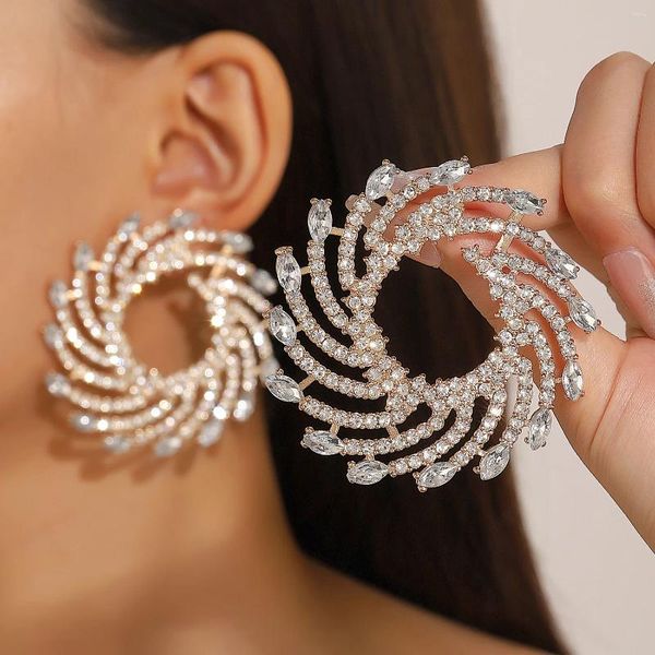 Brincos de parafuso prisioneiro exagerados espiral cristal girassol para mulher 2023 tendência luxo zircão feminino flor jantar festa jóias