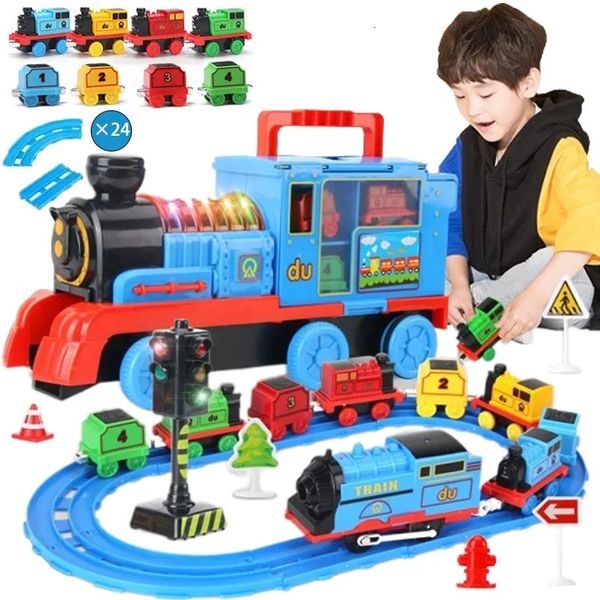 Elektrikli RC Araba Thomas ve Friends Demiryolu Tren Elbise Yarış Pisti Orbital Set Büyük Boyut Saklama Kutusu Oyuncak Döküm Alaşım Model Çocuk Hediyesi 231218