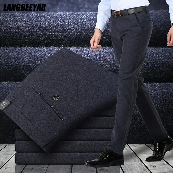 Erkek pantolon en kaliteli fırçalanmış kış markası moda Koreli rahat uzun gündelik erkekler iş pantolon kıyafetleri büyük s 231218