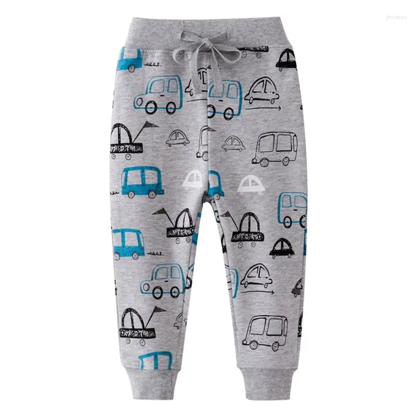 Calças saltando metros 2-7t meninos meninas sweatpants roupas infantis comprimento total cordão animais bordado bebê