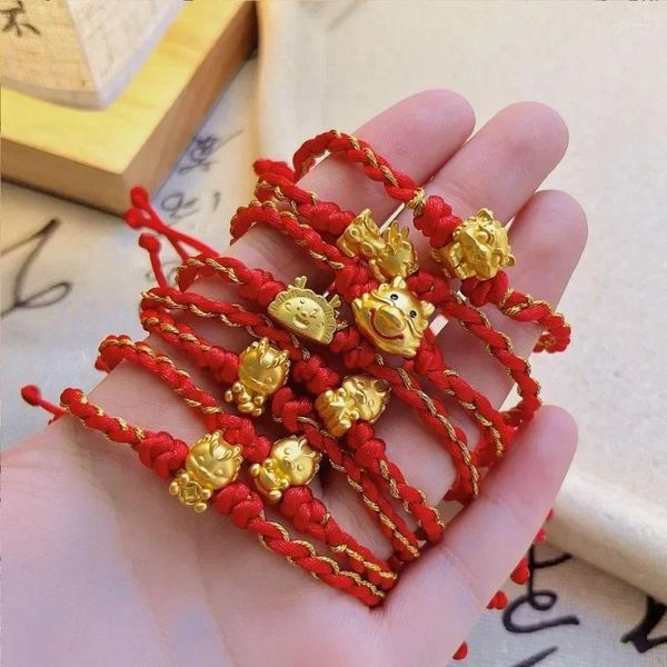 Link pulseiras moda estilo chinês artesanal tecido dragão pingente pulseira para mulheres homens 2024 o ano do zodíaco ajustável