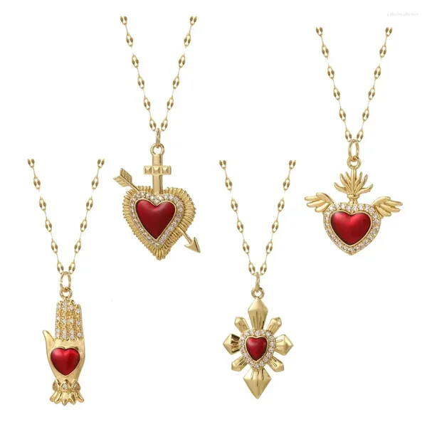 Collane con ciondolo Collana cuore rosso amore per donna Dijes Color oro Collares Catene lunghe Gioielli in acciaio inossidabile di eccellente qualità