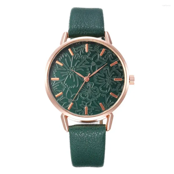 Relógios de pulso casuais relógios de quartzo para mulheres elegantes flores de luxo pulseira verde senhoras vestido relógio criativo