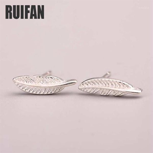 Ruifan Tiny 4mmX13mm Feather 925 Sterling Silver Stud Earrings Women's Fashion Jewelry Gift For Girls Kids Lady YEA1551225P