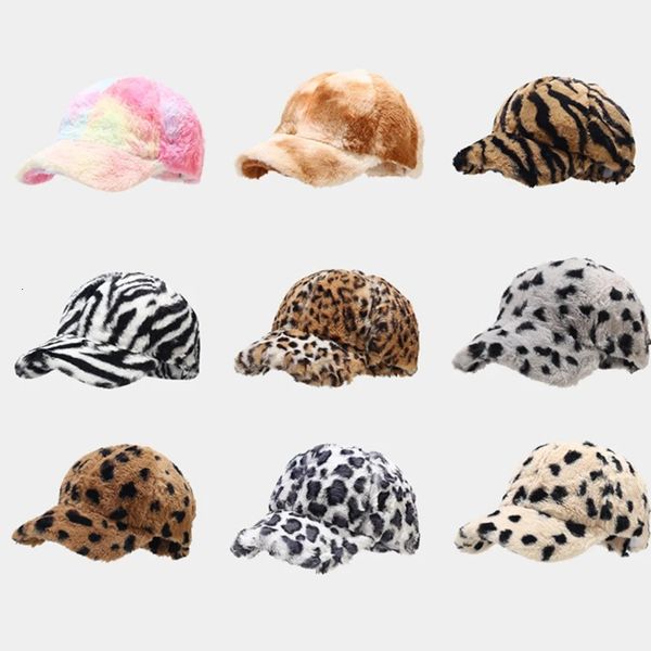 Top Caps Peluş Leopar Baskı Ayarlanabilir Sıcak Kadın Beyzbol Kapağı Sonbahar Kış Dış Mekan Gölgesi UNISEX BAŞLARI SGA BABA 231216