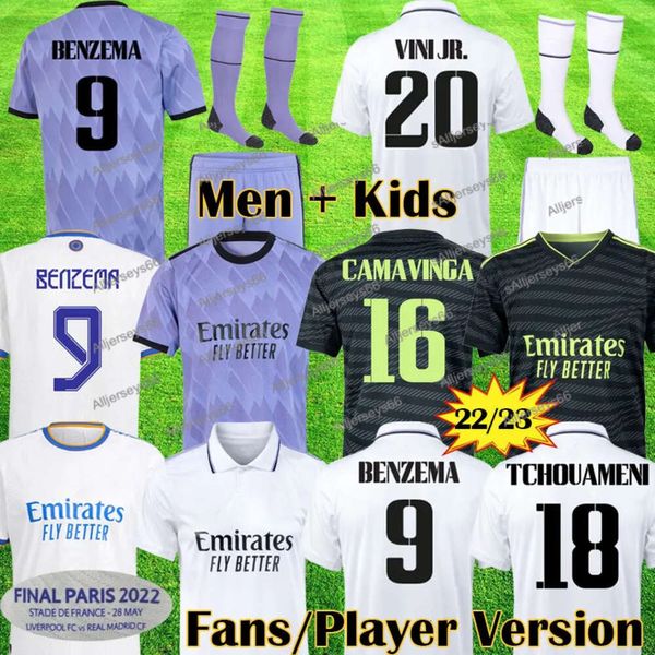 22 23 Versão do jogador de futebol Jerseys 3º Benzema Real Madrids Finais Campeões 14 Kit RODRGO Camiseta 2023 VINI JR CAMAVINGA Jersey