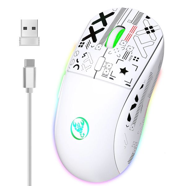 Ratos hxsj 2.4G Mouse Mecânico Sem Fio RGB Gaming Ergonômico 10 Milhões de Teclas 3600DPI 11 Modos de Iluminação 231216