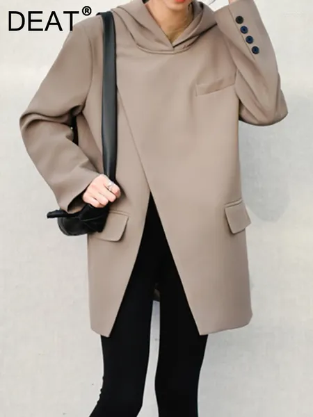 Ternos femininos moda blazer pulôver com capuz irregular frente divisão designer cor sólida terno jaquetas verão 2023 maré 17a9466