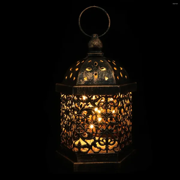 Candle Holders Battery Desktop Decorative Light Morocco Antique Lantern Handheld Flameless Lamp Home Vintage Style