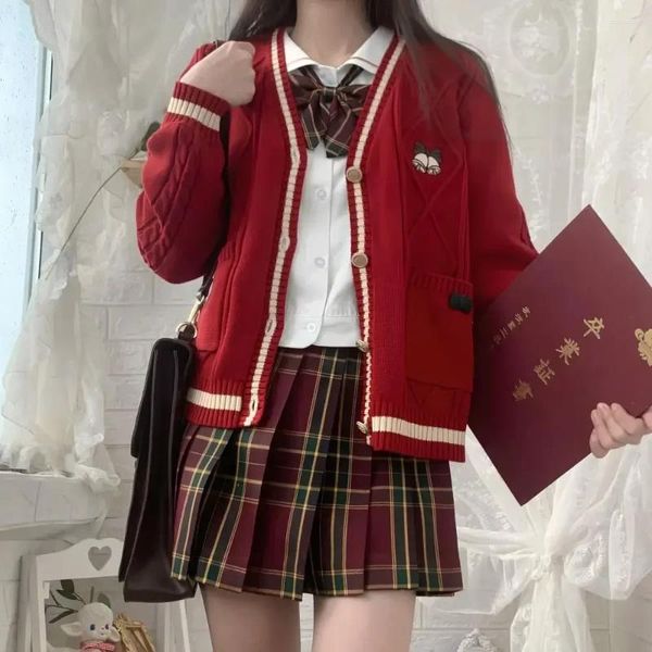 Kleidung Sets Weihnachten Schuluniform Strickjacke Pullover JK Japanischen Stil Sailor Plaid Faltenrock Anime Cosplay Kostüm Frauen Jahr