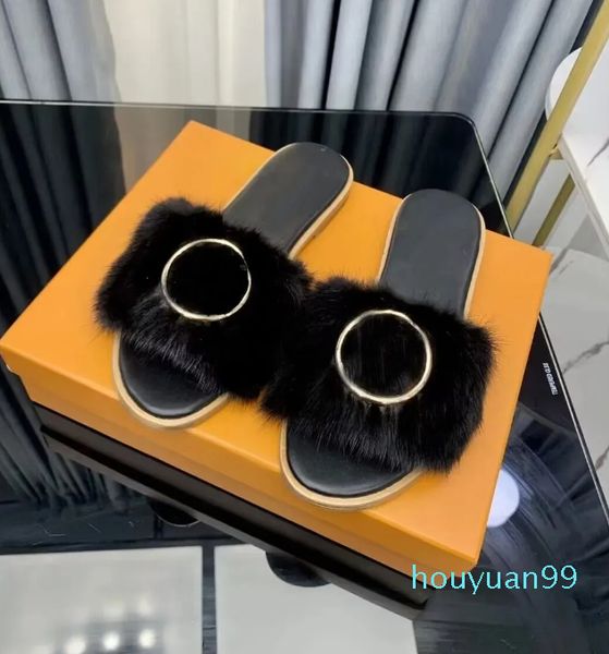 Sandálias de alta qualidade chinelos designer sapatos flip flops moda anti-deslizamento feminino slides mulheres peludo fofo pele do falso marca de luxo quente interior