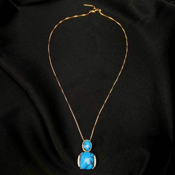 Collane con ciondolo MANDI Prezzo all'ingrosso Stile etnico Blu Pietra naturale Collana da donna Placcata in oro 18k Catena di gioielli che non sbiadisce
