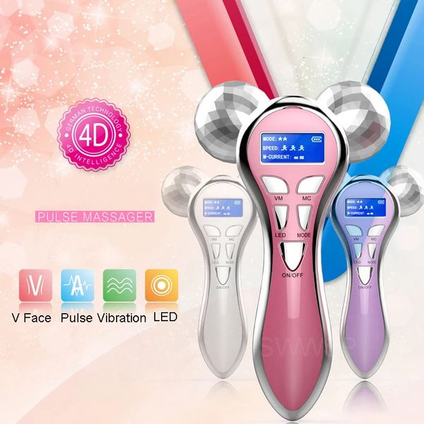 Massageador facial 4D Microcorrente Rosto Massageador Rolo Elétrico Rosto Elevador Rolo Braços Pernas Massageador para Anti Envelhecimento Rugas V Forma Massagem 231216