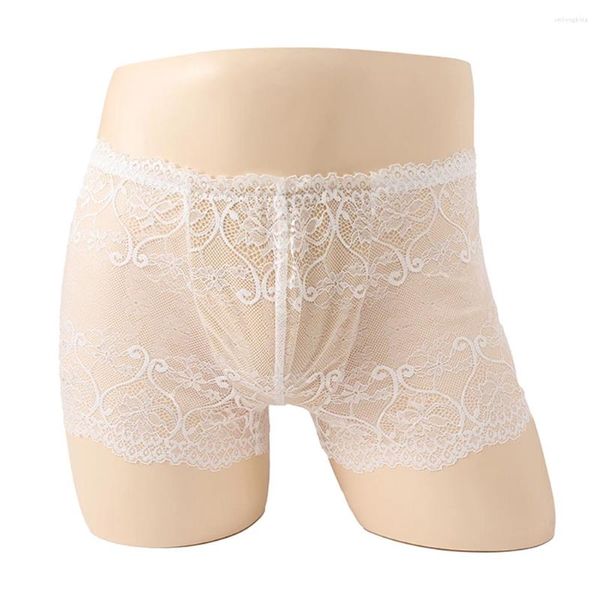 Cuecas sexy transparente calcinha de renda homens roupa interior lingerie boxers bolsa boxer briefs shorts e