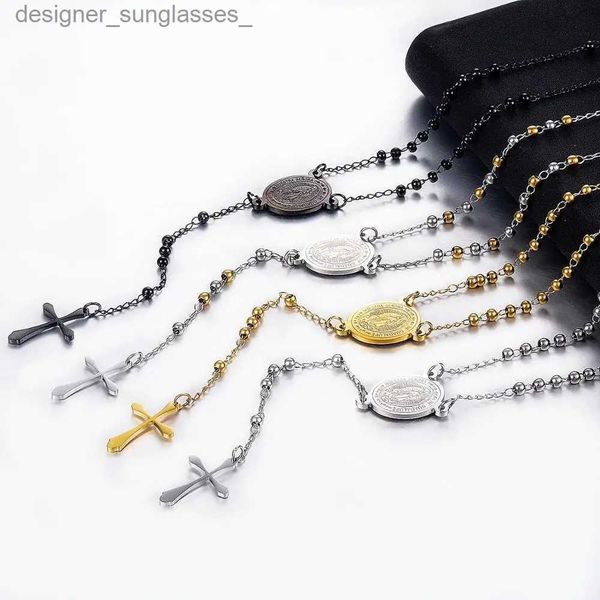 Colares Pingente Novo Jesus Aço Inoxidável Cruz Rosário Cristão Católico Religioso Cadeia Característica Estilo Homens e Mulheres JewelryL231218