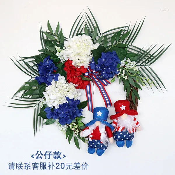 Dekorative Blumen, künstliche Girlande, Fensterdekoration, Frühlingskranz, patriotischer Türaufhänger, amerikanischer 4. Juli