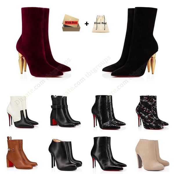 Großhandel Damenstiefel Rote spitze Pumps Schuhe für Damen Luxus-Unterteile Stiefel Slingback High Heels Beute für Frau berühmte Lipbooty Ankle Booties Kurz 35-43