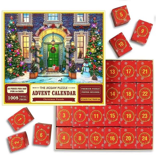 3D-Puzzles Weihnachten Adventskalender Puzzle Geschenkbox 1008 Stück Spielzeug 24 Tage Countdown für Kinder Erwachsene 231218