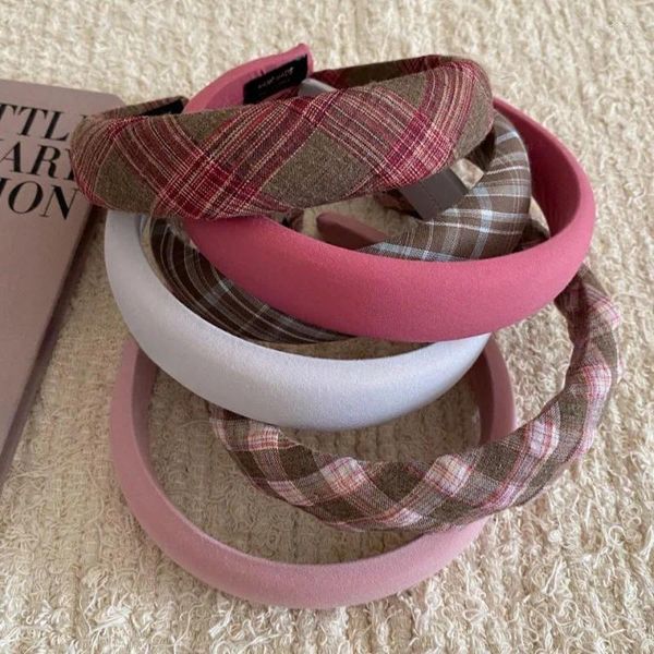 High End Plaid SolidColor Schwamm Stirnbänder Mode Haar Zubehör Für Frauen Trend Haarband Band Hoop Mädchen Kopfbedeckungen