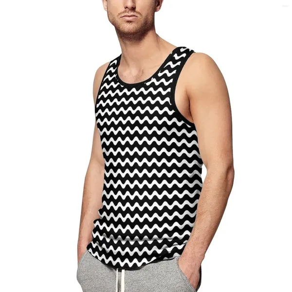 Erkek Tank Tops Dalgalar Üst Erkekler Siyah Beyaz Şeritli Modaya Modaya Gizli Plaj Egzersiz Grafik Silesiz Gömlek 3xl 4xl 5xl