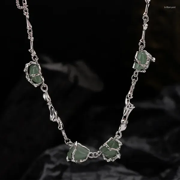 Kettingen Chinese Bamboe Ketting Dames S925 Sterling Zilver Nationale Cool Temperament Drag Serie Groene Dongling Jade MNS004