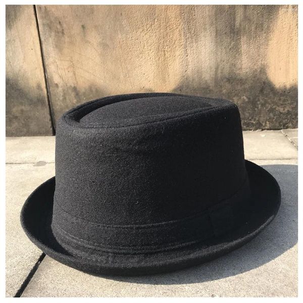 Berets 3 stlye 4 tamanho lã homens fedora chapéu para pai preto torta de porco cavalheiro plana bowler porkpie top jazz