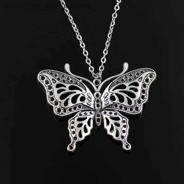 Anhänger Halsketten Neue Mode Hohl Schmetterling Anhänger Runde Kreuz Kette Kurze Lange Herren Damen Silber Farbe Halskette Schmuck GeschenkL231218