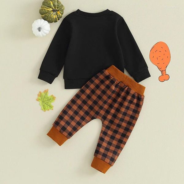 Giyim Setleri Toddler Bebek Erkek Kız Ekose Kıyafet Seti Crewneck Pullover Sweatshirt Üstleri Elastik Bel Uzun Pantolon Damalı Sonbahar Giysileri