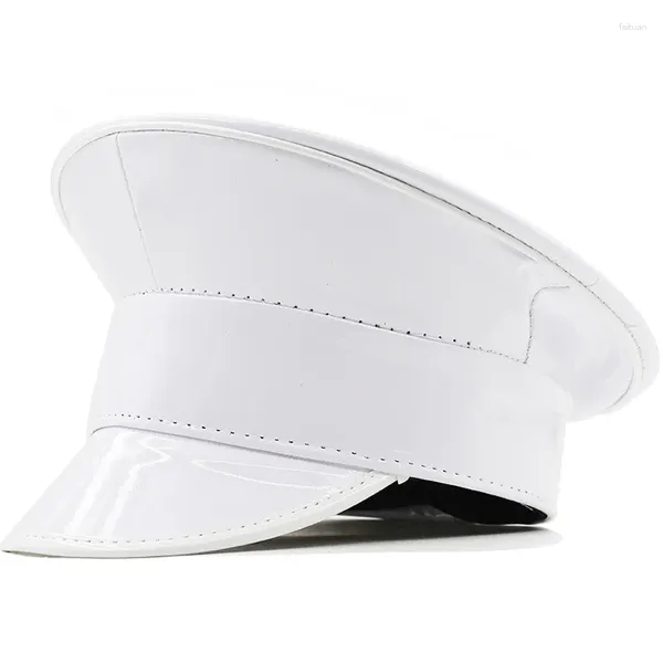 Berets Branco Mulheres Homens Couro Chapéu Militar Alemanha Oficial Visor Cap Exército Cortical Cosplay Festa de Halloween