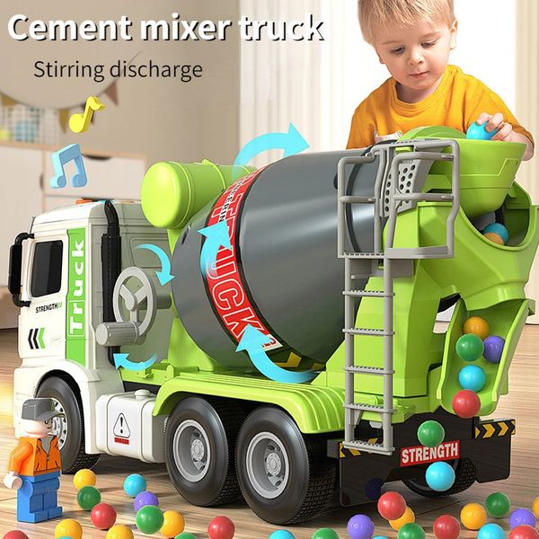 Simulação de carro elétrico RC Caminhão de engenharia inercial Descarga de mistura de cimento Conjunto de concreto óptico acústico brinquedos para crianças de 2 a 4 anos 231218