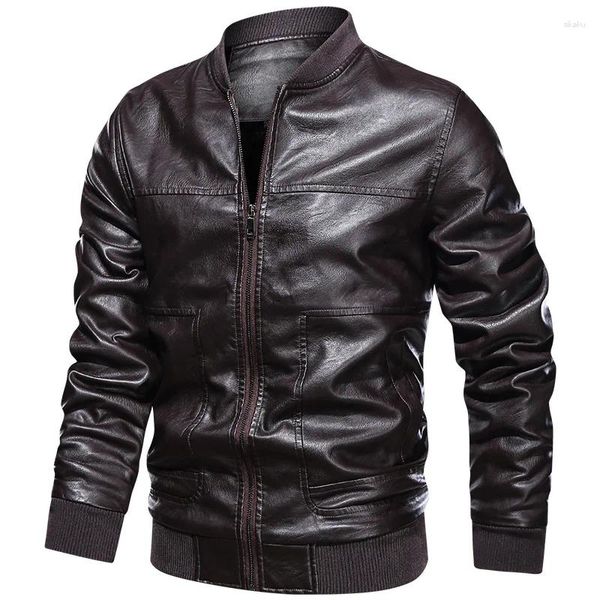 Jaquetas masculinas 2024 homens jaqueta de motocicleta outono inverno homens falso pu couro s casual bordado motociclista casaco zíper velo