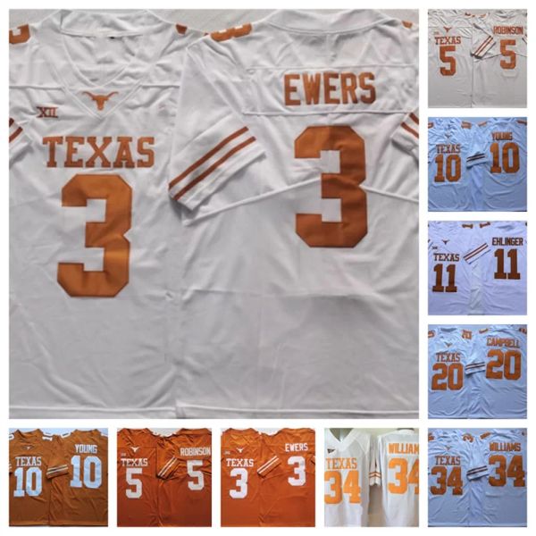 CUSTOM Texas Longhorns College-Football-Trikot auf Lager 3 Quinn Ewers 5 Bijan Robinson 10 Vince Young 11 Sam Ehlinger 20 Earl Campbell 34 Ri