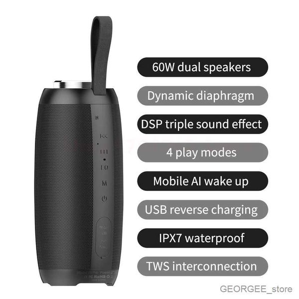 Tragbare Lautsprecher, 60 W, 6600 mAh, superleistungsstark, tragbare Bluetooth-Lautsprecher, Heim-TV, Outdoor-Säule, TWS-Subwoofer, schwere Bass-Soundbox, IPX7 wasserdicht