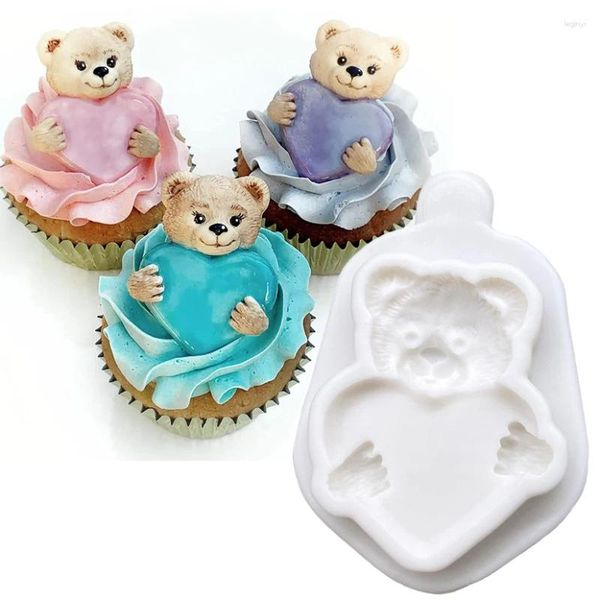 Moldes de cozimento Urso Coração Silicone Sugarcraft Mold Chocolate Cupcake Fondant Ferramentas de decoração de bolo