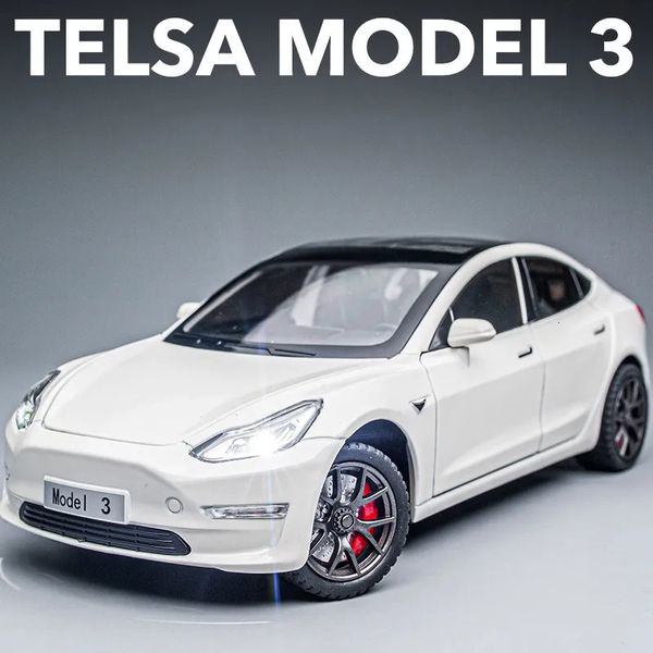 Auto elettrica RC 1 24 Tesla Model 3 Y S X Lega pressofusa Suono e luce Giocattolo per bambini da collezione Regalo di compleanno 231218